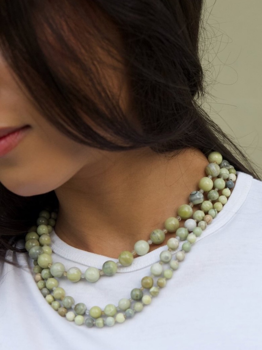 Rooni Jewelry Butter Jasper Bead Necklace - Soft Green